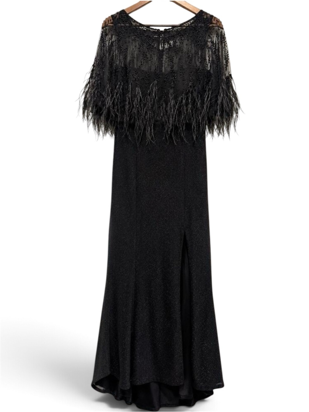 Marfil Barcelona Black Feather Beaded Mermaid Evening Gown Size 10